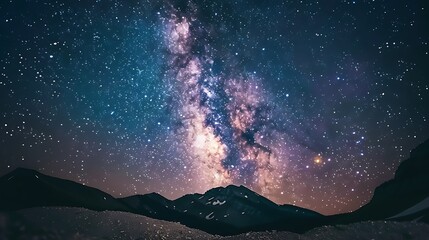 Stunning view of the Milky Way galaxy over a mountain range at night.