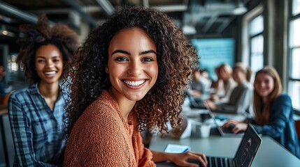 Happy Diverse Business Team Working On Laptop In Modern Office