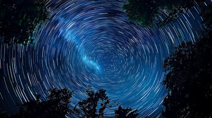 Wall Mural - star trails captured with long exposure photography, showcasing the rotation of the earth against a 