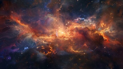 Wall Mural - nebula in space with swirling clouds of gas and dust, illuminated by distant stars. the colors are b
