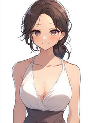 Poster - A female in anime style, donning a crisp white shirt, smiles brightly against a clean white background.