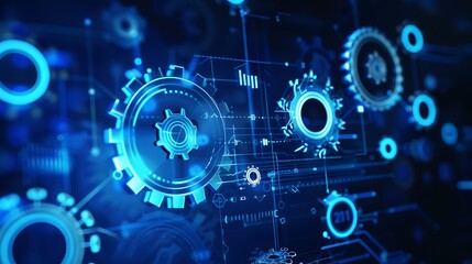 Wall Mural - abstract digital background with gears, lines, and circles. the image represents the concept of mode