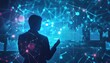 © Riz - Silhouette of a Person Interacting with a Digital Network and Data Visualizations