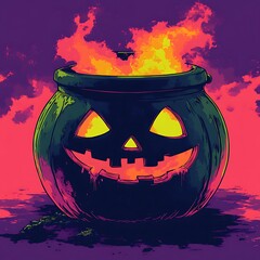 Illustration design of  a Halloween witch pot cauldron