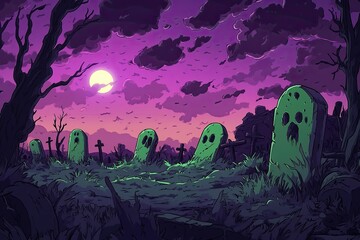 Wall Mural - spooky halloween background with moon