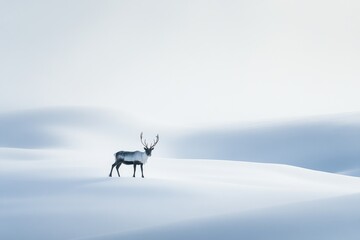 Wall Mural - A lone reindeer standing on a snowy landscape.