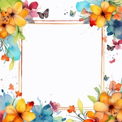 Watercolor floral frame with butterflies