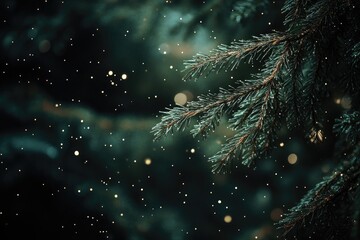 Wall Mural - A Close-up of a Pine Branch Against a Dark, Starry Sky