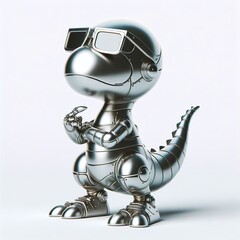 a cool and hip sliver shinny metallic futuristic dinosaur character