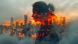 © Boomanoid - Silhouette of Woman Overlapping with Illuminated Cityscape at Sunset