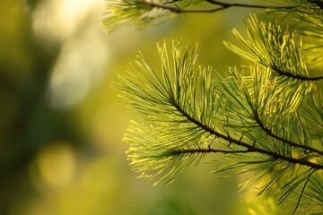 Canvas Print - Pine Branch with Sunlight Filtering Through Needles