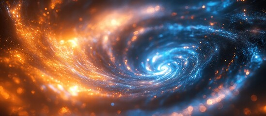 Wall Mural - abstract spiral of blue and orange light with a blurred background.