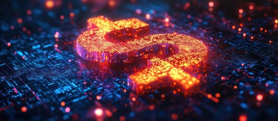 Wall Mural - a glowing red dollar sign sits on a digital circuit board.
