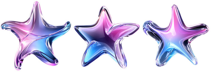 Poster - Glossy star shaped objects in vibrant colors of blue and pink, showcasing modern and artistic design. png transparent background