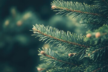 Canvas Print - Close-up of a Green Evergreen Branch with Needle-like Leaves