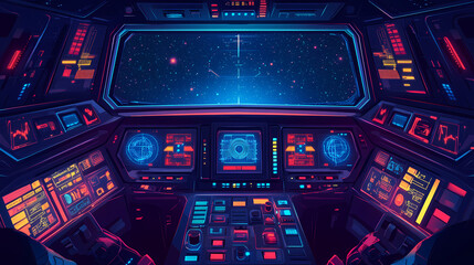 Wall Mural - Futuristic spaceship cockpit interior. future spacecraft control panels technology, space travel concept. generative ai. Spaceship Interior. Illustration