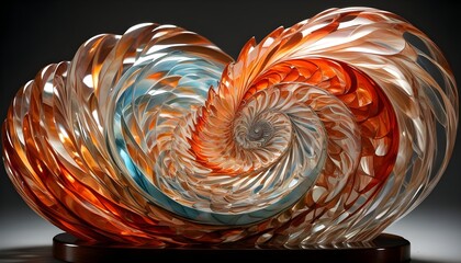 Wall Mural - Intricate glass sculpture illuminated, showcasing mesmerizing swirling patterns and reflections of light