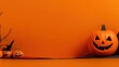 © zhou yan - Bright Halloween jack-o'-lantern pumpkin with a glowing face against an orange background, designed as a banner with copy space for text. This vibrant Halloween concept offers clear focus, professiona