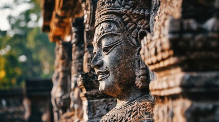 Wall Mural - A close-up view of the ancient stone carvings at Phimai Historical Park.