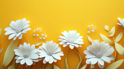 Wall Mural - Colorful 3D flowers on a yellow background.