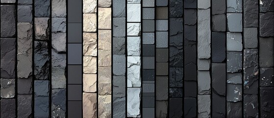 Abstract pattern of grey and black slate tiles.