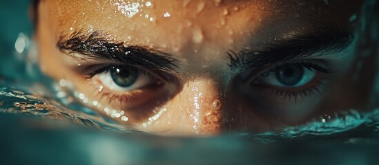 Close-up of a man's eyes underwater.