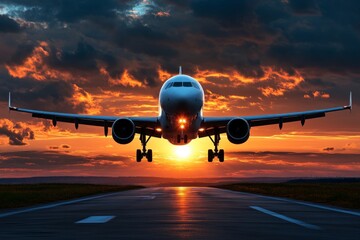 A plane taking off into the sunrise, with a bright horizon ahead, symbolizing the vast opportunities tomorrow holds for travel, exploration, and new ventures