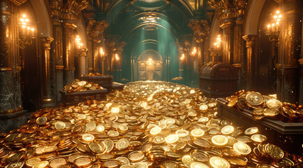 Poster - Gold coins fill the vault, representing secure investments and wealth storage.
