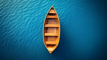 Top View of Wooden Boat on Tranquil Blue Water