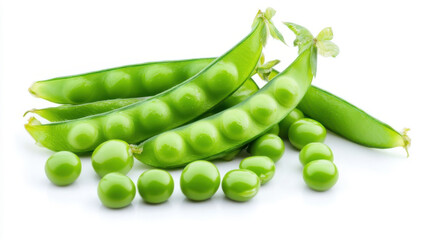 Fresh Green Peas in Pods Isolated on White