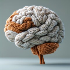 Aufkleber - Human brain knitted with wool, pastel light background.