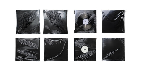 vinyl plastic album cover frame shrink texture overlay. cd wrap sleeve package realistic element pac