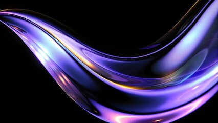 Aufkleber - Abstract fluid holographic iridescent purple curved wave in dark background 3d render. Gradient design element for backgrounds, wallpapers, posters and covers.