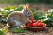 © Roshan - Cute little brown rabbit sitting near a lot of strawberries and eating strawberries