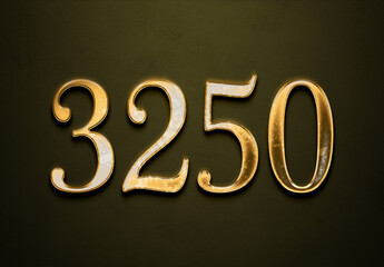 Poster - Old gold effect of 3250 number with 3D glossy style Mockup.