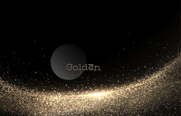 Canvas Print - Isolated drawing of a gold colored arch with shiny tinsel on a black background.