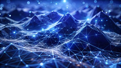 Fototapete - Technologic networks, technologic networks, particle energy flow, quantum computing visualization Technology Network Background. Abstract futuristic technology with polygonal shape.