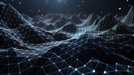 Fototapete - Technologic networks, technologic networks, particle energy flow, quantum computing visualization Technology Network Background. Abstract futuristic technology with polygonal shape.