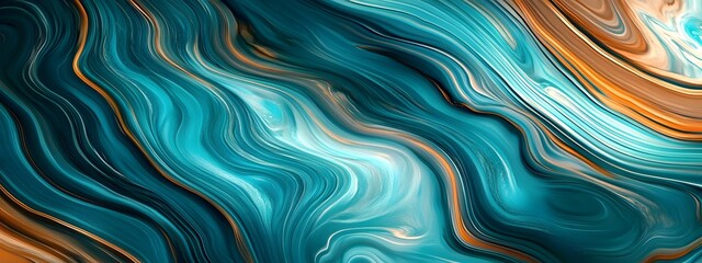 Abstract background with swirls of teal and blue, accented by gold and brown lines, creating a marble-like effect.