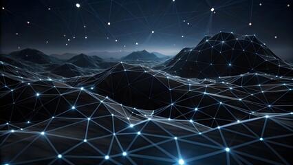Fototapete - Technologic networks, technologic networks, particle energy flow, quantum computing visualization Technology Network Background. Abstract futuristic technology with polygonal shape.