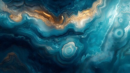 Abstract background with swirls of teal and blue, accented by gold and brown lines, creating a marble-like effect.