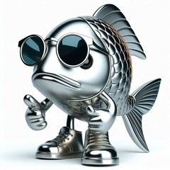 Wall Mural - a cool and hip silver shinny metallic futuristic koi fish character