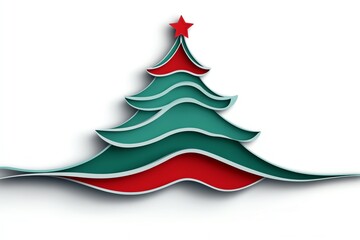 Festive Christmas tree, layered design in red and green, isolated on white background.