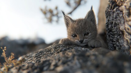 Sticker - A small kitten sitting on top of a rock