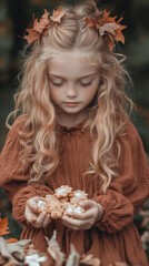 Wall Mural - A little girl holding a cookie in her hands