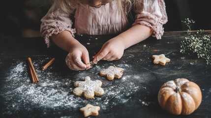 Canvas Print - A little girl making cookies on a table