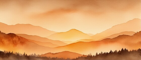 Wall Mural - Watercolor Mountain Landscape