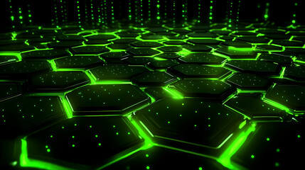 Wall Mural - abstract 3d green glowing hexagon pattern background