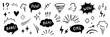 © Polina Tomtosova - Comic boom cartoon effect line element set. Comic speech bubble pow, boom text, explosive splash smoke, wow cartoon vector icon. Hand drawn sketch doodle explosive element. Vector illustration.