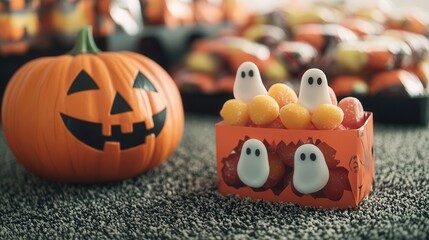 Sticker - Halloween Candy with Pumpkins and Ghosts.